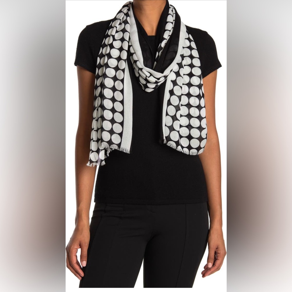 Kate Spade Black and White Polka Dot Oblong Scarf